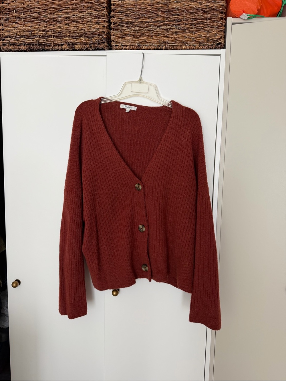 Madewell Rust Ribbed V-Neck Button Cardigan